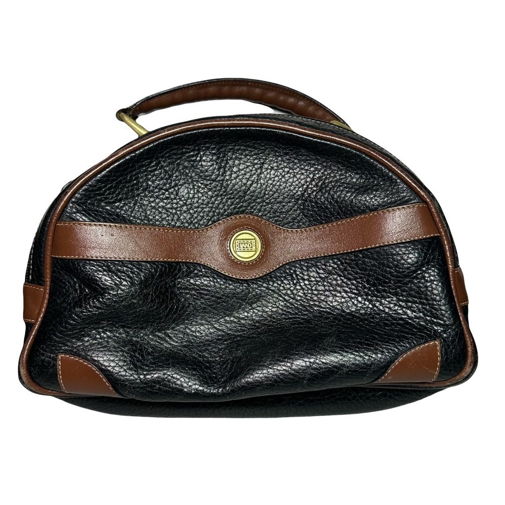 Luxurious Black and Brown Leather Toiletry Bag